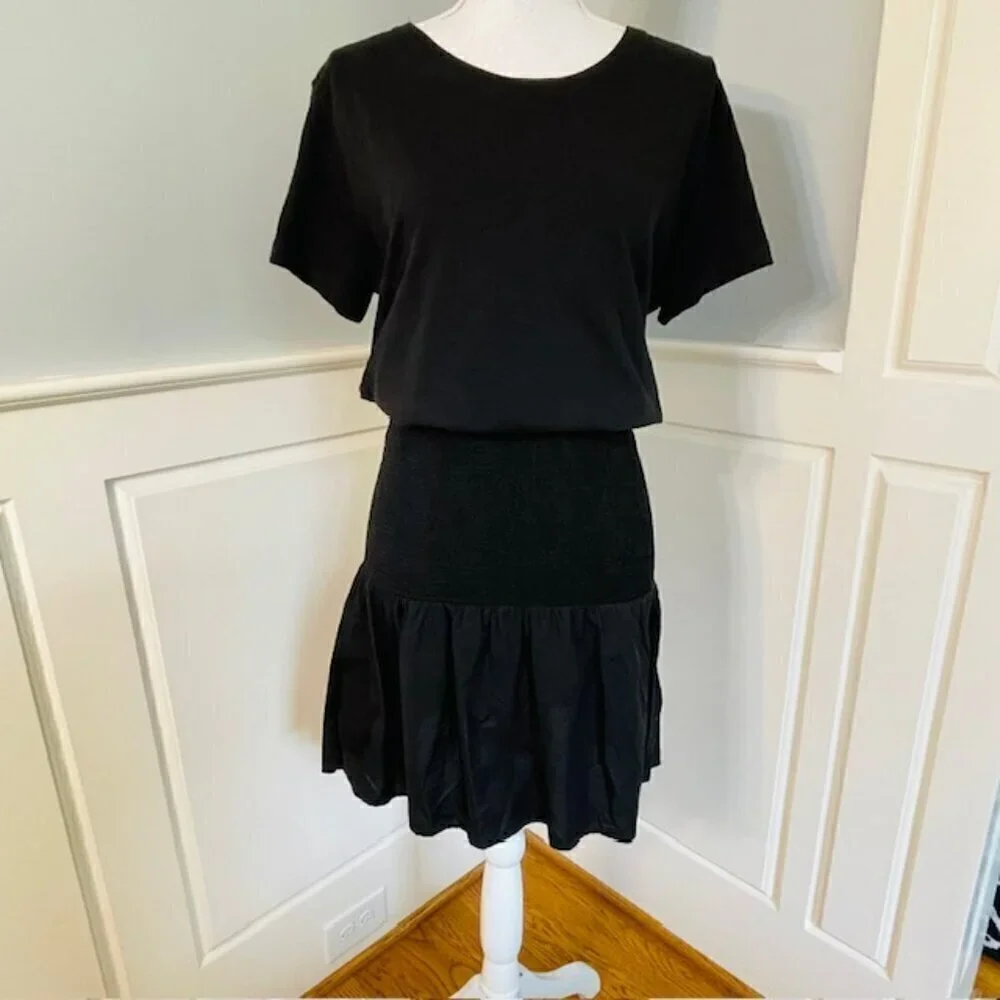 Nation LTD 100% Cotton Smocked Mini Dress Kacy Combo Black Medium - Picture 2 of 8